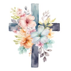 Divine Nature-Inspired Watercolor Clipart of Flower Cross