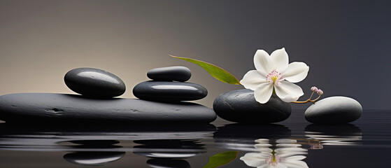 Tranquil spa pebble aquatic imagery in a minimalistic approach, artistic arrangement and ambiance, background with copy space