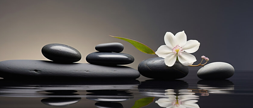 Tranquil spa pebble aquatic imagery in a minimalistic approach, artistic arrangement and ambiance, background with copy space