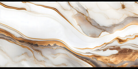 Marbled background banner panorama - High resolution white brown beige Carrara marble stone texture. Generative Ai. - obrazy, fototapety, plakaty
