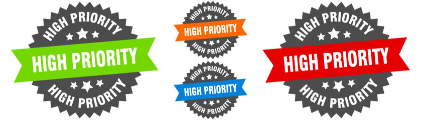 high priority sign. round ribbon label set. Seal - obrazy, fototapety, plakaty