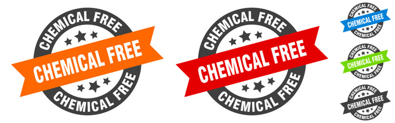 chemical free stamp. chemical free round ribbon sticker. tag