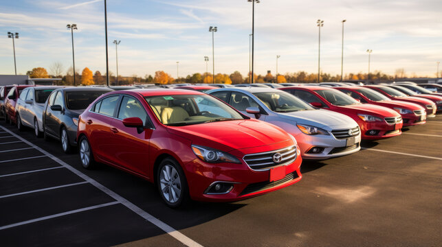 Fototapeta US auctions offer a huge variety of cars that are parked outdoors on the big parking lot at daytime