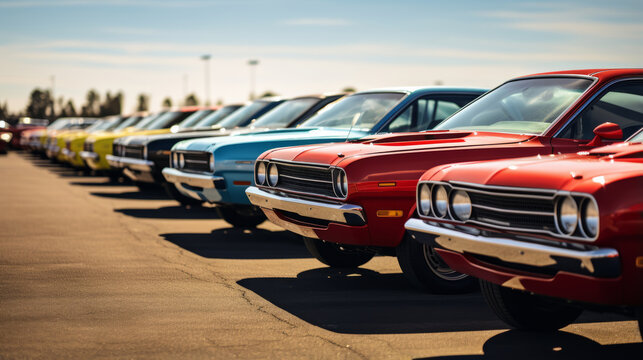 US auctions offer a huge variety of cars that are parked outdoors on the big parking lot at daytime