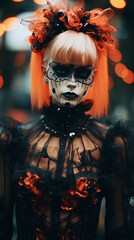 Ghostly Queen: Regal Allure in Halloween Fashion, Generative AI