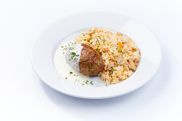 rice with cutlet and sauce