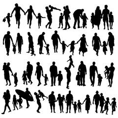 Set family silhouettes collection vector