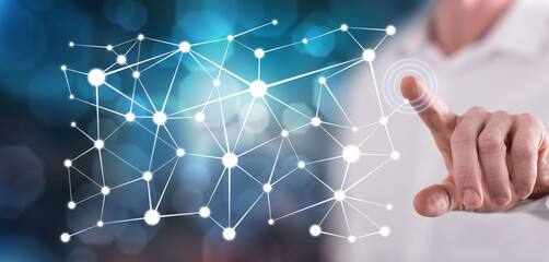 Man touching a virtual network