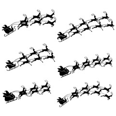 set of santa carriage silhouette vector