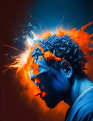 Brain Fighting Burning Thoughts and Anxiety. Positive and Negative Mental Attitude