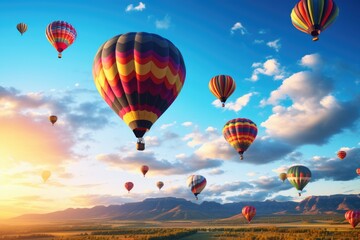 Obraz premium A group of hot air balloons flying in the sky. Perfect for travel and adventure themes.