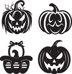 Obraz premium vector Set of pumpkins Happy Halloween pumpkin silhouette collection Halloween decorations. pumpkin faces elements 