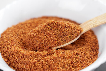Coconut brown unrefined sugar close up