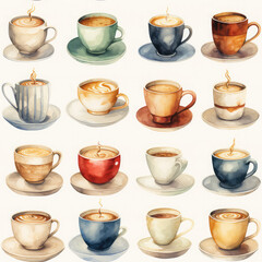 Seamless pattern with coffee cups , decorative background