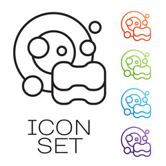 Black line Washing dishes icon isolated on white background. Cleaning dishes icon. Dishwasher sign. Clean tableware sign. Set icons colorful. Vector