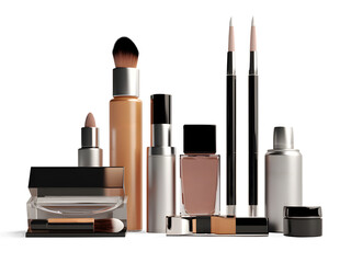 Mock-up of cosmetics set on white background, luxury cosmetics concept, realistic design illustration, generative ai