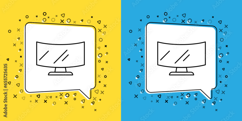 Poster set line computer monitor screen icon isolated on yellow and blue background. electronic device. fro