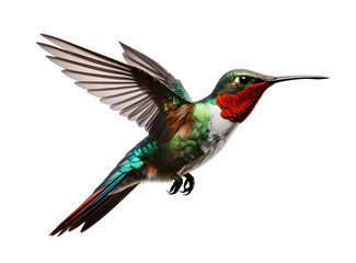 Flying Hummingbird bird isolated on white background, animal world and fauna concept, realistic design illustration, generative ai