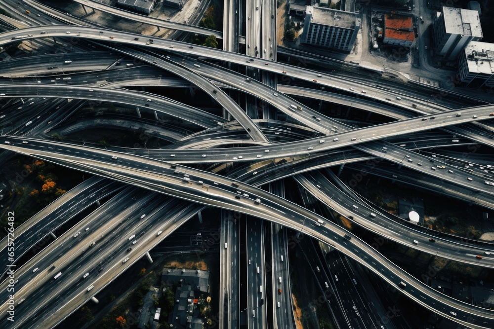 Aufkleber a bird's eye view of a highway intersection with multiple lanes. this image captures the intricate n
