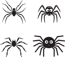 Halloween spider set icons Vector holiday october horror illustration Silhouette of black insect icon