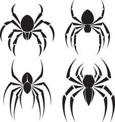 Halloween spider set icons Vector holiday october horror illustration Silhouette of black insect icon