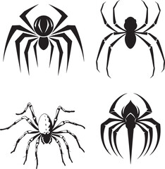 Halloween spider set icons Vector holiday october horror illustration Silhouette of black insect icon