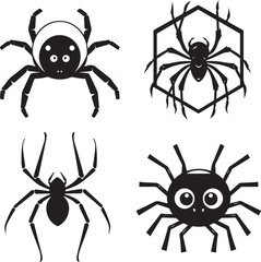 Halloween spider set icons Vector holiday october horror illustration Silhouette of black insect icon
