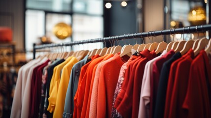 Fototapeta premium Clothing on hanger at the modern shop boutique.