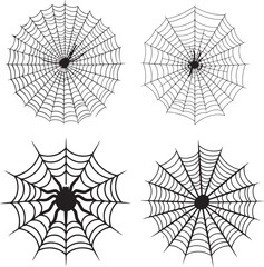 Spooky Halloween Spider web set collection isolated on white background Outline vector illustration - obrazy, fototapety, plakaty