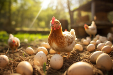Food agriculture egg chicken hen rural nature farming chick poultry - obrazy, fototapety, plakaty