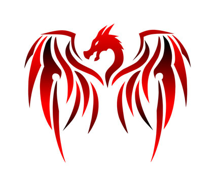 graphic vector illustration of tribal art tattoo logo symbol of a dragon with two wings