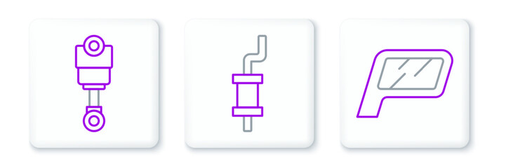 Set line Car mirror, Engine piston and muffler icon. Vector