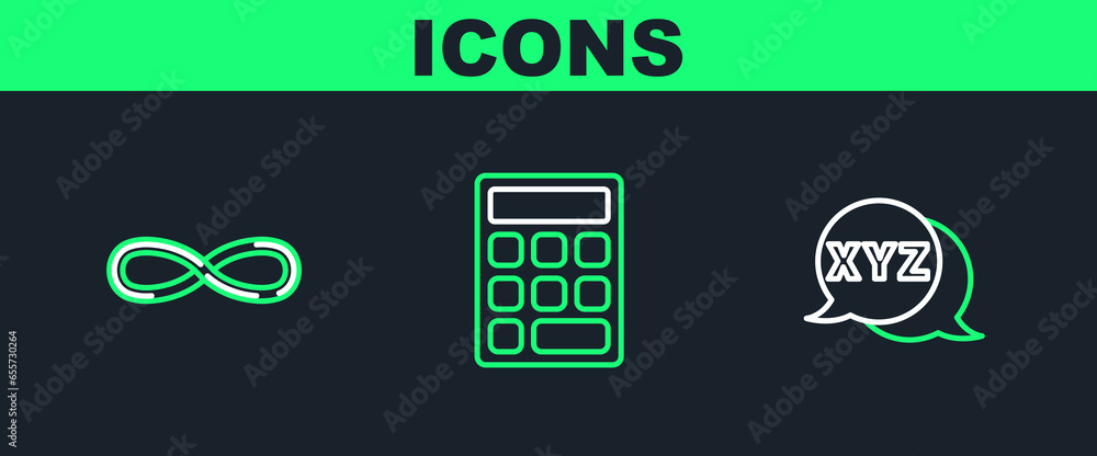 Poster set line xyz coordinate system, infinity and calculator icon. vector