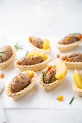 Homemade chicken liver pate with sea buckthorn