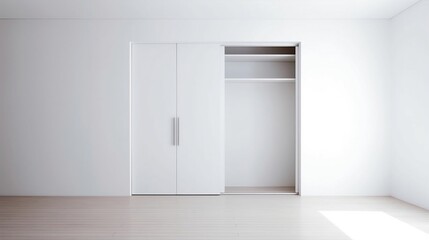 Empty white room with a closed white door