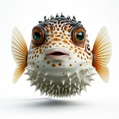 Obraz premium Full View Pufferfishon A Completely , Isolated On White Background, For Design And Printing