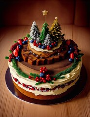 christmas cake with christmas decorations