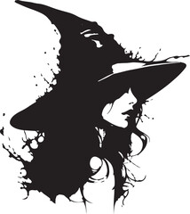 Silhouette witch in hat  Halloween vector icon illustration Halloween witch isolated on white background  