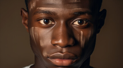 Shot of young adult african man with vitiligo skin. Diversity and people concept.