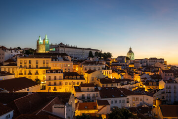 Panoramic view of Lisbon rooftop from Portas do sol viewpoint - Portugal