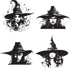 Silhouette witch in hat  Halloween vector icon illustration Halloween witch isolated on white background  