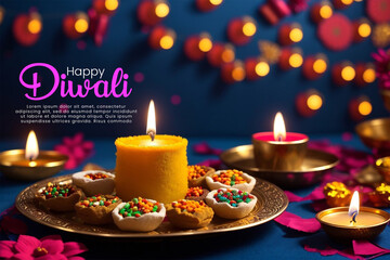 Happy diwali indian festival background with candles diwali day happy diwali day - obrazy, fototapety, plakaty