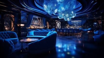 luxury Nightclub and Restaurant Featuring a Luxury blue Aesthetic. Trendy Lounge Bar