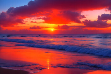Obraz premium colorful, stunning sunset on the beach