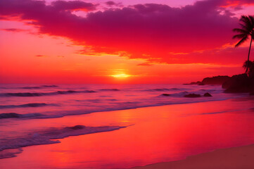 Fototapeta na wymiar colorful, stunning sunset on the beach