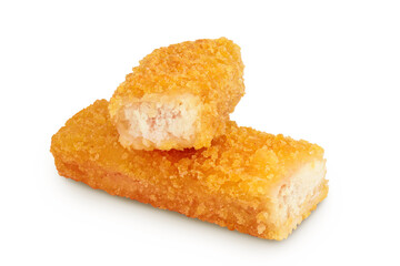 Fish finger or stick isolated on white background with full depth of field