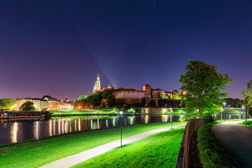 Wawel Royal Castle at night, Krakow. Poland - obrazy, fototapety, plakaty