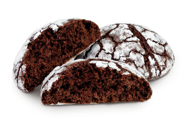 Chocolate brownie cookie isolated on white background with full depth of field