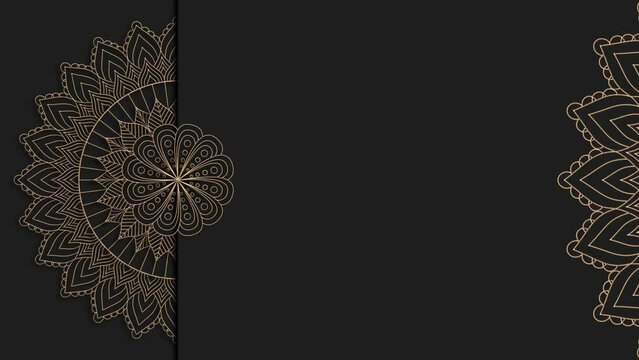 Abstract ornamental digital hand drawn gold mandala ornament on black background. Floral vintage decorative element's oriental pattern.