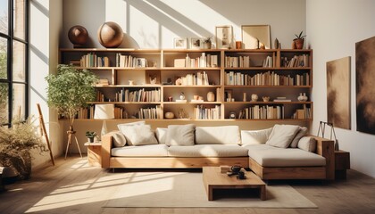 living room with bookcase